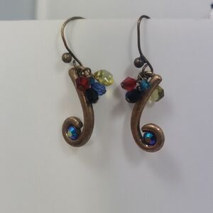 Chico's Bronze Swirl Earrings with Colorful Gems